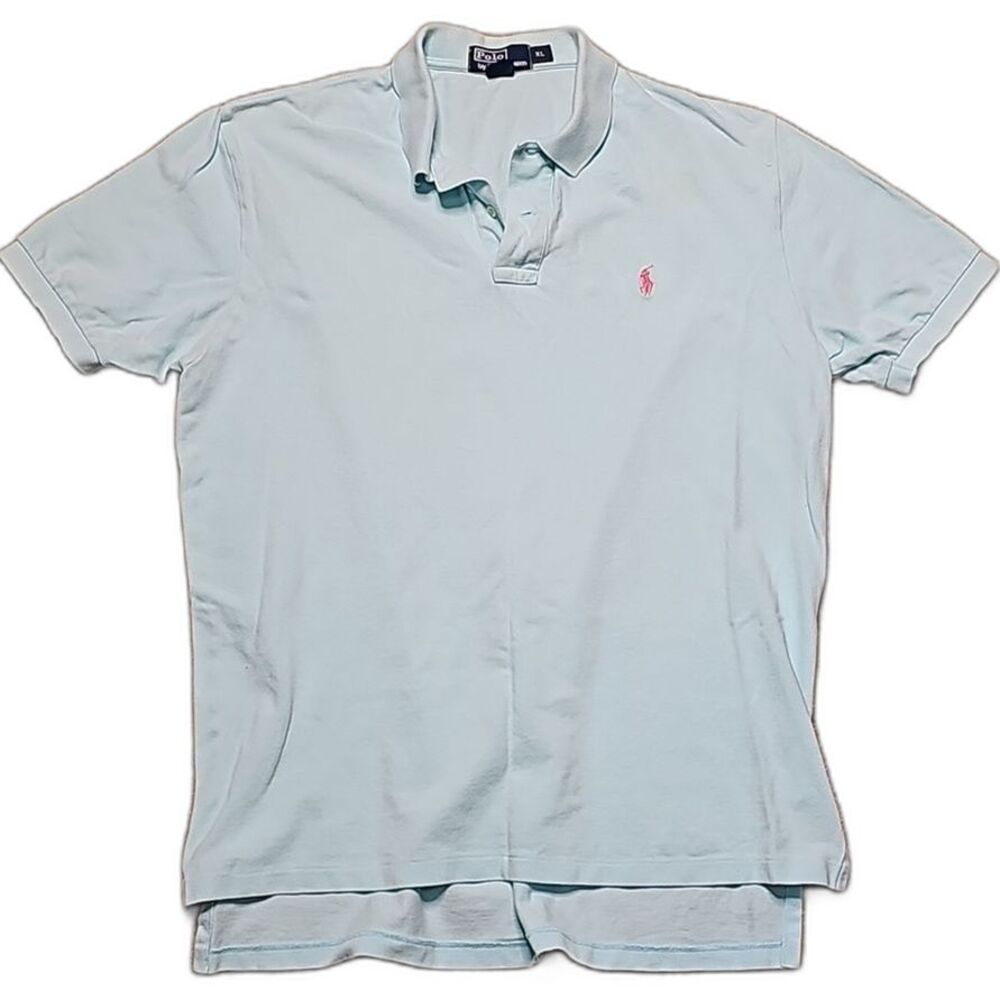(Size-XL) Polo By Ralph Lauren Polo Shirt Light Blue Shirt With Pink Horse